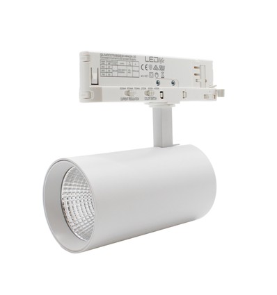 LEDlife CCT justebar skinnespot 28W - Hvid, Justerbar CCT + lysstyrke, 110lm/w, RA90, 3200lm, Flicker free, 3-faset