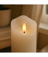 Sæt LED Bloklys 10cm høj, flammeeffekt, hvid - Ø7,5cm, 10/12,5/15cm høj, virker m. fjernbetj, timer, ægte stearin
