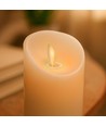 LED Bloklys, 3 stk, Ø7,5cm, bevægelig flamme, hvid - Inkl. fjernbetjening og timer, 10/15/20cm høj, ægte stearin