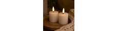 LED Bloklys, 2 stk, flammeeffekt, hvid - 5cm høj, Ø5cm, virker med fjernbetj, ægte stearin