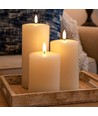 LED Bloklys, 3 stk, flammeeffekt, hvid - Inkl fjernbetjening og timer, 10/12,5/15cm høj, Ø7,5cm, ægte stearin