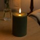 LED Bloklys 10cm høj, smelte-look, flammeeffekt - Ø7,5cm, 10cm høj, virker m. fjernbetj, ægte stearin, Dyb grøn