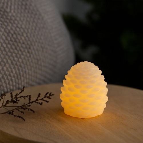 LED Kogle lys, blinkende flammeeffekt, hvid - Højde 8cm, Ø6cm, ægte stearin