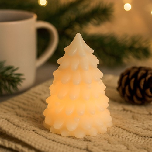 LED Juletræ lys, blinkende flammeeffekt, hvid - Højde 9,5cm, Ø7cm, ægte stearin