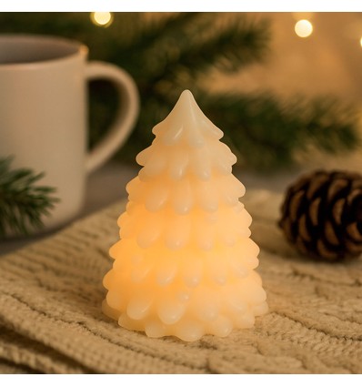 LED Juletræ lys, blinkende flammeeffekt, hvid - Højde 9,5cm, Ø7cm, ægte stearin
