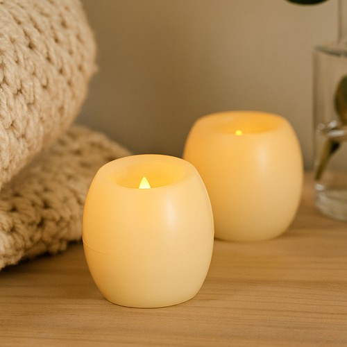 2-pak LED Kugle stearinlys, flammeeffekt - Ø5cm, 6cm høj, ægte stearin