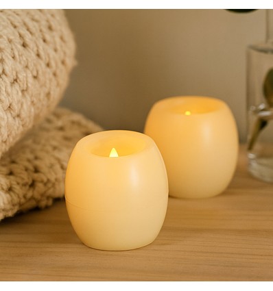 2-pak LED Kugle stearinlys, flammeeffekt - Ø5cm, 6cm høj, ægte stearin