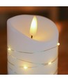 LED Bloklys med lyskæde, 10cm høj, flammeeffekt - Ø7,5cm, 10cm høj, virker m. fjernbetj, ægte stearin