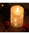 LED Bloklys med lyskæde, 10cm høj, flammeeffekt - Ø7,5cm, 10cm høj, virker m. fjernbetj, ægte stearin