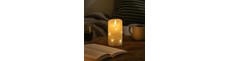 LED Bloklys med lyskæde, 12,5cm høj, flammeeffekt - Ø7,5cm, 12,5cm høj, virker m. fjernbetj, ægte stearin