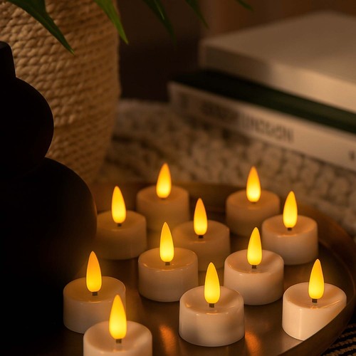 12-pak LED Fyrfadslys med flot flammeeffekt - Kommer komplet med batterier, klar til brug