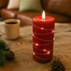 LED Bloklys med lyskæde, 15cm høj, flammeeffekt - Ø7,5cm, virker m. fjernbetj, ægte stearin, rød
