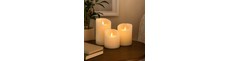 LED Bloklys Ø10cm, 3 stk, bevægelig flamme, hvid - Inkl. fjernbetjening og timer, 10/12,5/15cm høj, ægte stearin