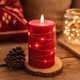 LED Bloklys med lyskæde, 12,5cm høj, flammeeffekt - Ø7,5cm, 10cm høj, virker m. fjernbetj, ægte stearin, rød