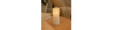 LED XL Bloklys 22,5cm høj, flammeeffekt, hvid - Ø10cm, 22,5cm høj, virker m. fjernbetj, timer, ægte stearin