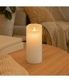 LED XL Bloklys 22,5cm høj, flammeeffekt, hvid - Ø10cm, 22,5cm høj, virker m. fjernbetj, timer, ægte stearin