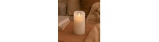 LED XL Bloklys 17,5cm høj, flammeeffekt, hvid - Ø10cm, 17,5cm høj, virker med fjernbetj, timer, ægte stearin