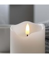 LED Bloklys 15cm høj, flammeeffekt, hvid - Ø7,5cm, 15cm høj, virker med fjernbetj, timer, ægte stearin