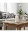 LED Bloklys 12,5cm høj, smelte-look, flammeeffekt - Ø7,5cm, 12,5cm høj, virker m. fjernbetj, timer, ægte stearin