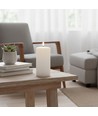 LED Bloklys 15cm høj, smelte-look, flammeeffekt - Ø7,5cm, 15cm høj, virker m. fjernbetj, timer, ægte stearin