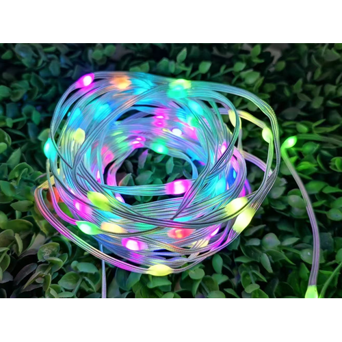 10 m. RGBIC LED lyskæde - 100 LED, klar ledning, fjernbetjening + bluetooth, 5V USB