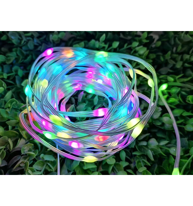 10m RGBIC LED lyskæde - 5V USB, 100 LED, klar ledning, fjernbetjening + bluetooth