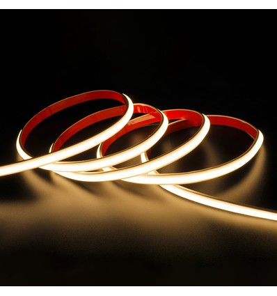 5m 230V vandtæt slim COB strip - tape på bagsiden, 9W/m, IP67, 296 LED/m, op til 100m