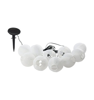 Solcelle LED Lyskæde, IP44 med 10 Varm Hvide Rispapirlampe