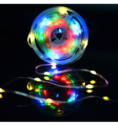 5 m. RGBIC LED lyskæde - 50 LED, klar ledning, fjernbetjening + bluetooth, 5V USB