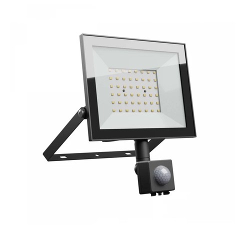 50W projektør med sensor - Sort, IP44, PIR sensor, 230V, Spectrum