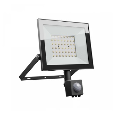 50W projektør med sensor - IP44, Sort, arbejdslampe, PIR sensor