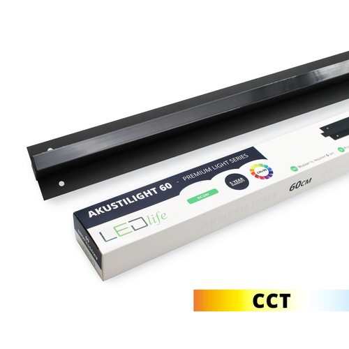 LED sort Troldtekt Skinne 60 cm, CCT - 30W, Akustilight, Planforsænket, 24V