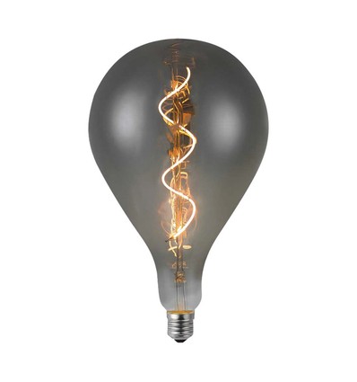 E27 4W LED filament spiralpære - A160, smoky glas, varm hvid