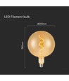 E27 4W LED filament spiralpære - G200 globe, amber glas, varm hvid, 250lm
