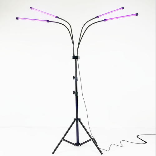 LEDlife vækstlys med stativ - Sort, 4 lamper, justerbar højde, fleksible arme