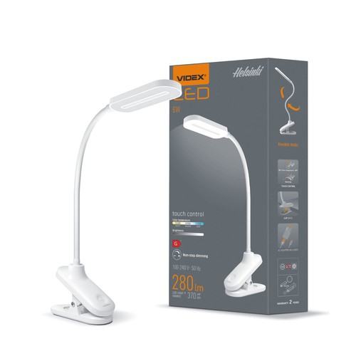 6W LED dæmpbar skrivebordslampe med klemme - Helsinki, 370lm, 3-trin CCT, hvid, 120° lysvinkel