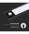 60cm 2,5W LED skabslampe med sensor - Sort, 3000K, genopladelig, PIR sensor, 5V USB