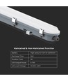 120 cm VT-120137E armatur 36W - LED vandtæt, med nødsæt, mælkehvidt dæksel + rustfri clips, 6500K, 120 lm/W