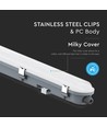 150 cm VT-150149E LED armatur 48W - vandtæt, med nødsæt, mælkehvidt dæksel, rustfri stålclips, 6500K, 120 lm/W