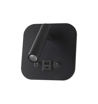 VT-80068 LED sengelampe 8W - med vægmontering og USB/PD opladning, CREE-chip, 3000K, sort