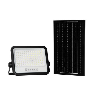 VT-204W LED projektør 200W - med solpanel, CCT: 7in1, sort hus, med batteriindikator, IP65
