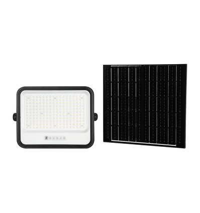 VT-404W LED projektør 400W - med solpanel, CCT: 7-i-1, sort hus, batteriindikator, IP65