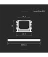 2000mm VT-71005 monteringssæt - diffuser til LED-strip overflade, 17x14mm, sølv