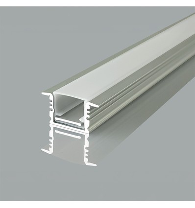 2m indbygningsprofil til gulv i aluminium - Inkl. cover, til LED strips op til 14,1mm, sølv, IP20