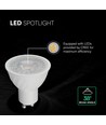 GU10 6W LED pære - 38°, 445lm, erstatter 60W, hvid plast