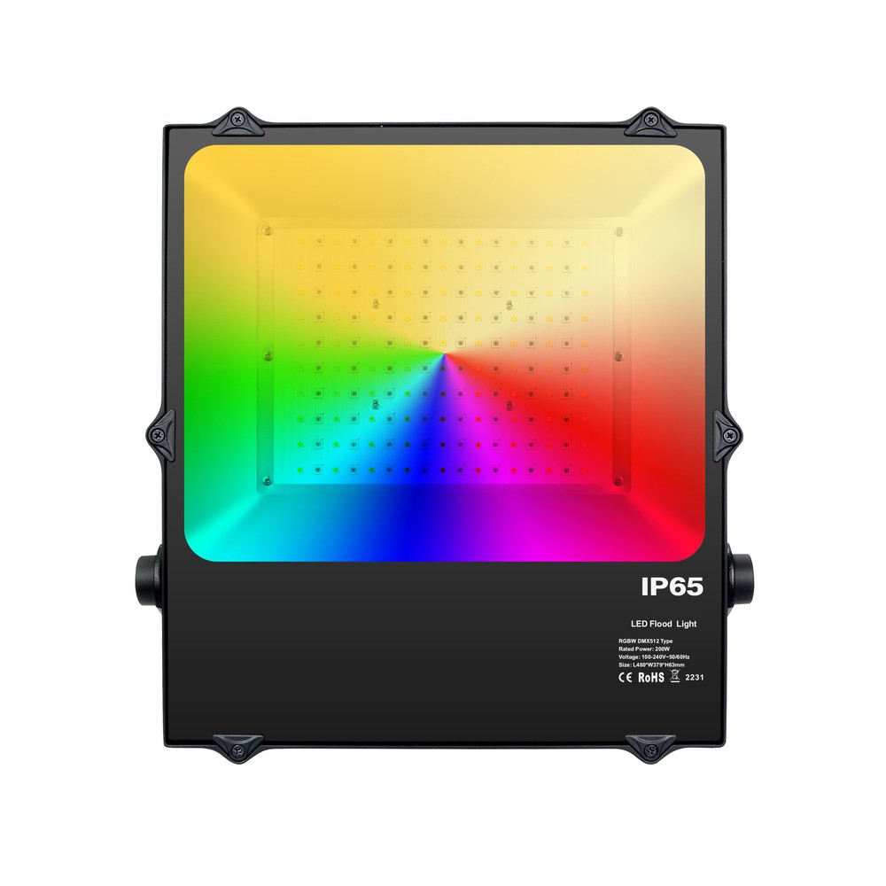 200W RGBW DMX projektør - IP65 udendørs, arbejdslampe, DMX512 - Kulør : RGB + Varm Hvid