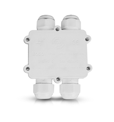 Vandtæt 4-vejs samleboks, IP68 - Hvid, 4-pin, 24A, 450V, UV-resistent, 0,5-4mm²
