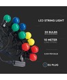 10M VT-71020 LED lyskæde 0,5W - 20 pærer, EU stik RGBY, 24V
