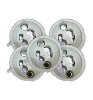 5 stk. GU10 fatning i keramik - Inkl. 15cm silikoneledning, 2A