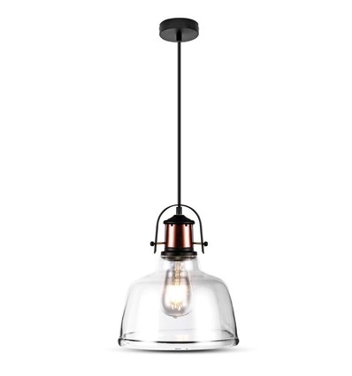 Vintage pendel i gennemsigtigt glas, E27 fatning - Sort base, max 60W, Ø79,1cm, uden lyskilde